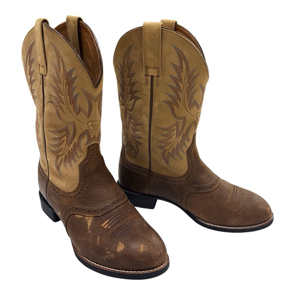 Ariat Mens Heritage Stockman Western Boots Extra Wide 8 1/2 Tumbled Brown/Beige
